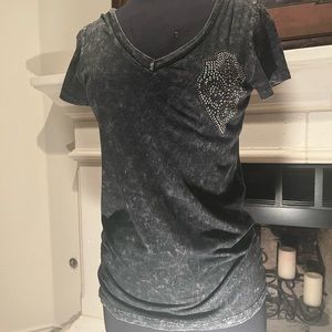 Black and grey T with rhinestones and laced angel